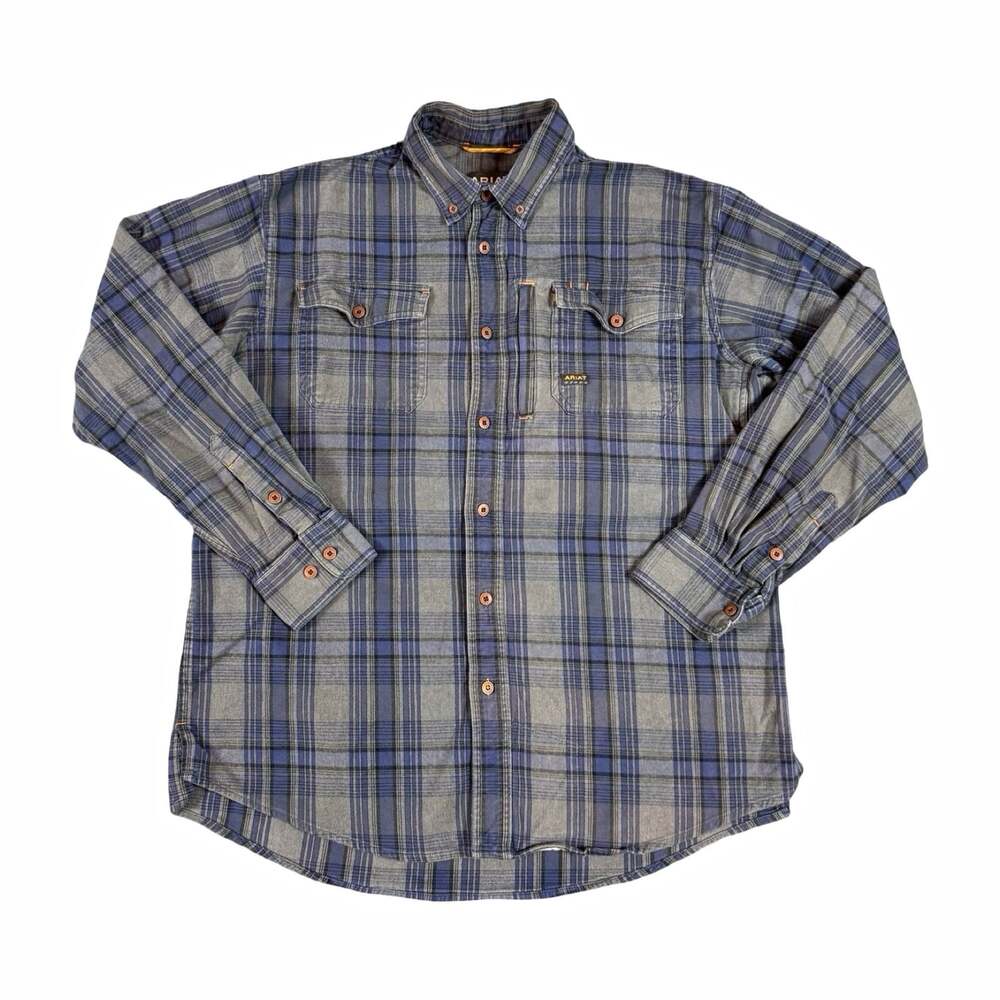 Ariat Rebar Plaid Flannel Button Up Shirt Long Sleeve Country Cowboy Flannel L